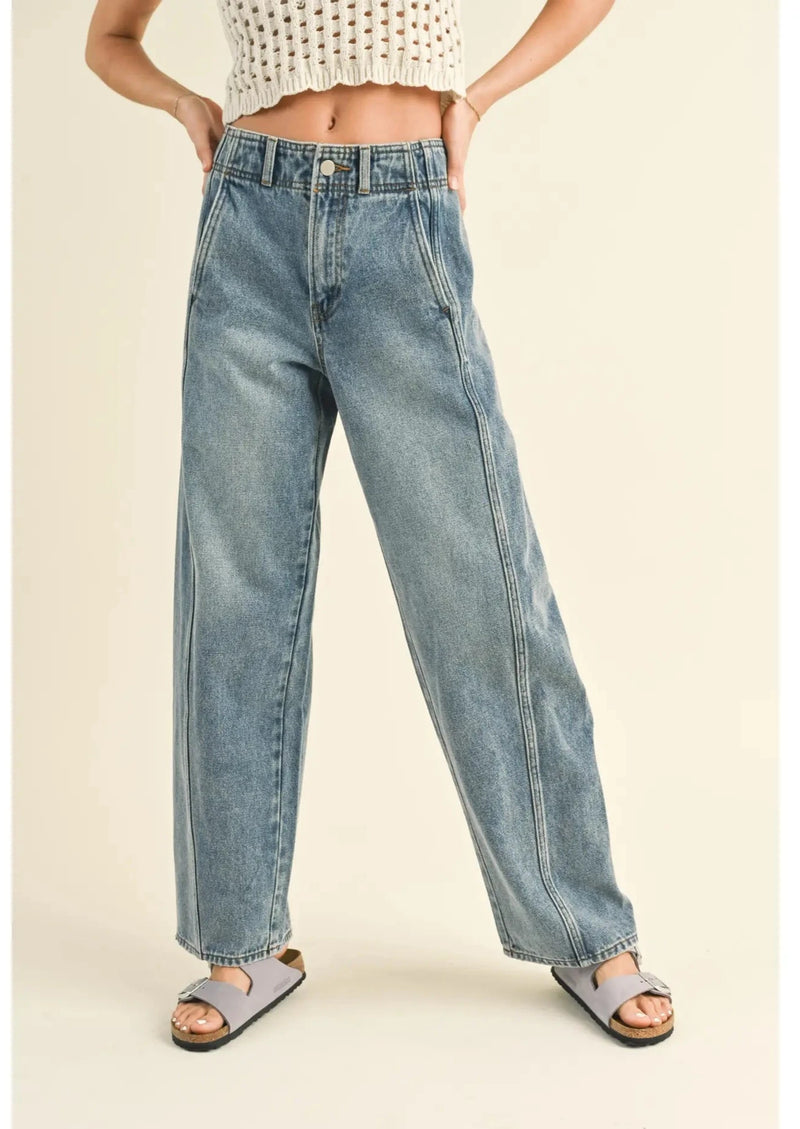 Front Seam Line Denim Pants