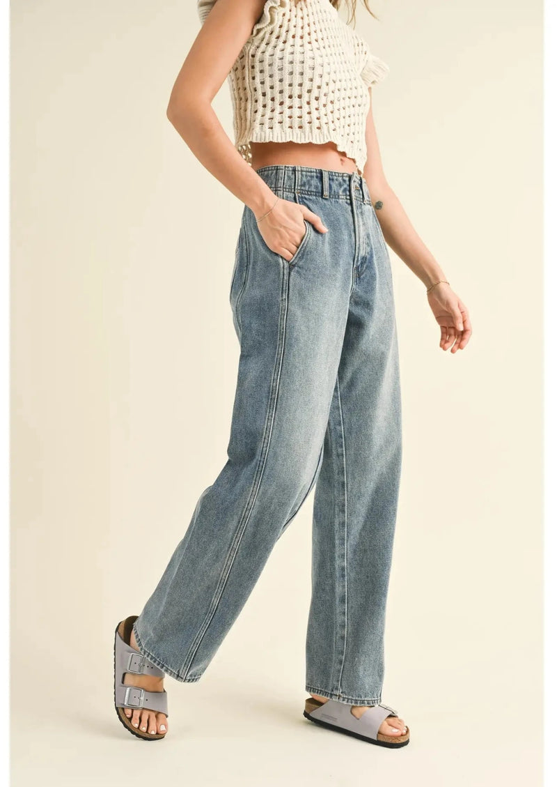 Front Seam Line Denim Pants