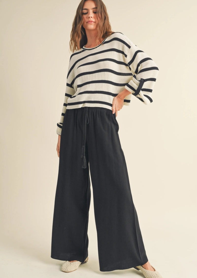 Smocked Linen Wide Leg Pant