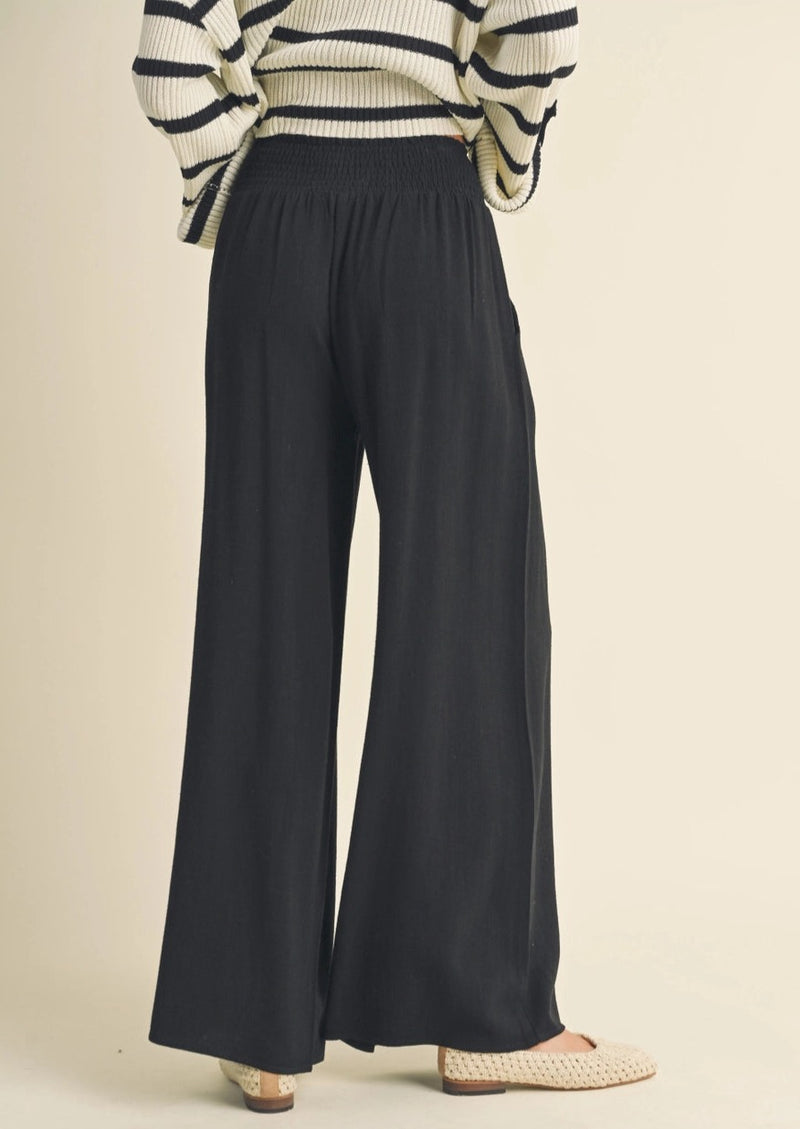 Smocked Linen Wide Leg Pant